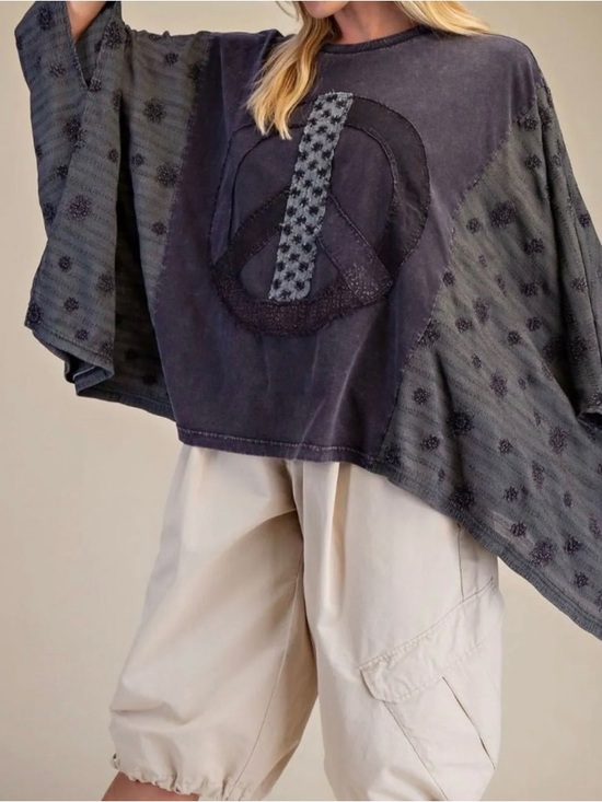 easel Other - easel Peace Patch Front Washed Poncho Top